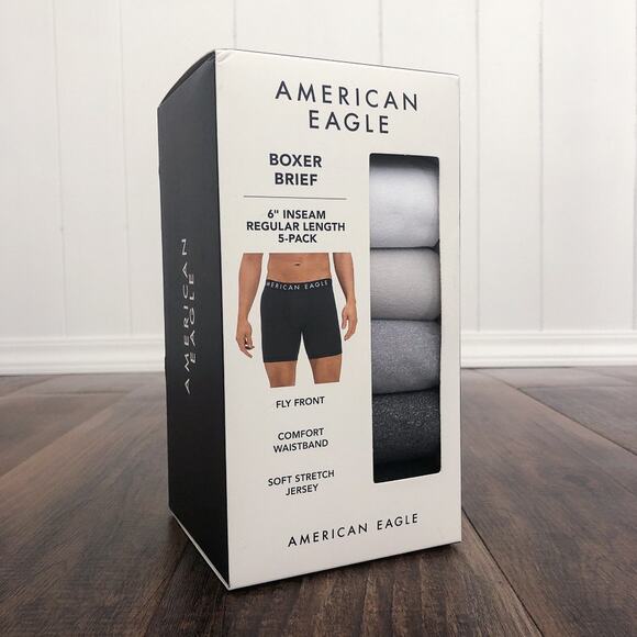 American Eagle Classic Boxer Briefs 6" Inch 5-Pack Underwear Size Small Gray Blk - Picture 7 of 7